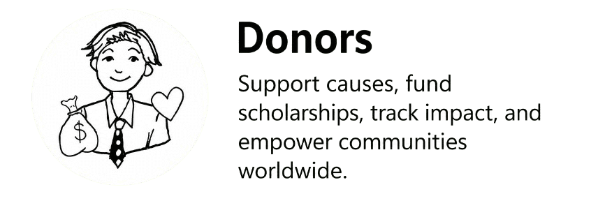Donors can support causes, fund scholarships, track impact, and empower communities worldwide.